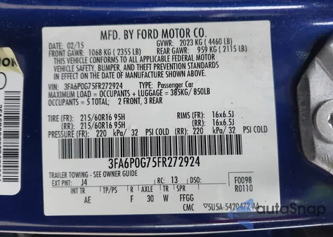 2015 Ford Fusion S z USA, uszkodzony, nr VIN 3FA6P0G75FR272924